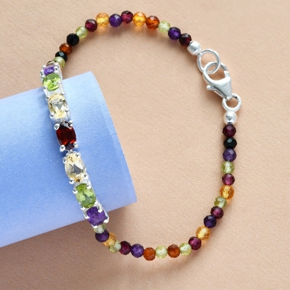 Multi-Gemstone ✦ 12.80 CTW Bracelet ✦ Platinum Over 925 Sterling Silver ✦ NWT - Picture 1 of 6
